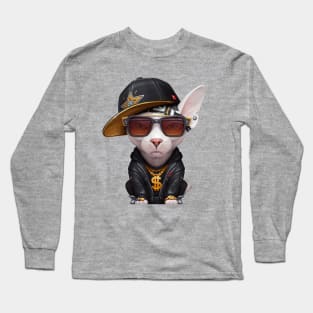 White Sphynx Cat Hip-Hop Super Star Long Sleeve T-Shirt